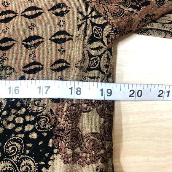 Chicos Travelers Open Front Cardigan Brown Black Print Slinky Size 1 (M/8) - Picture 3 of 4